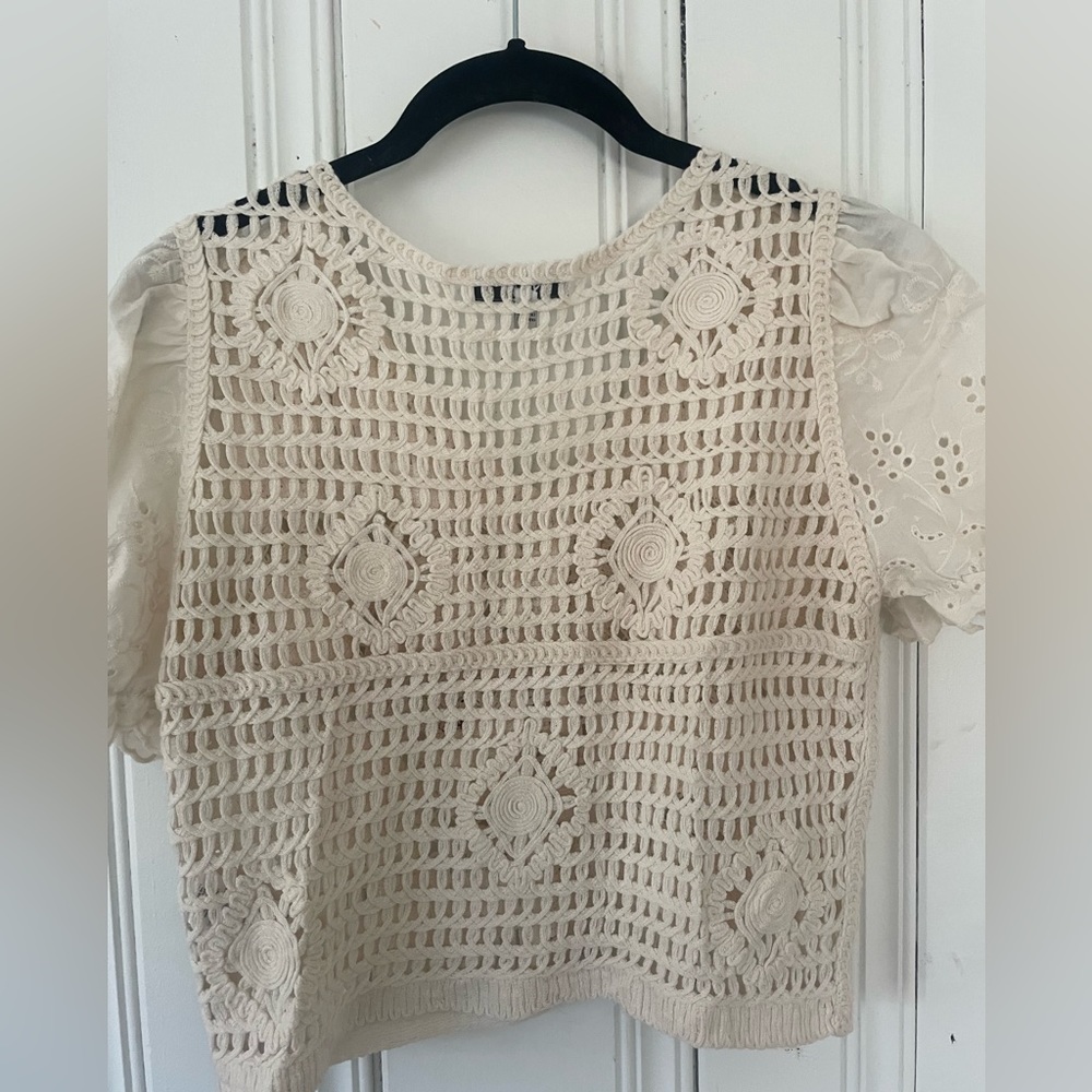 NVLT Cropped Puff-Sleeve Cardigan Sweater Anthropologie - Picture 7 of 8